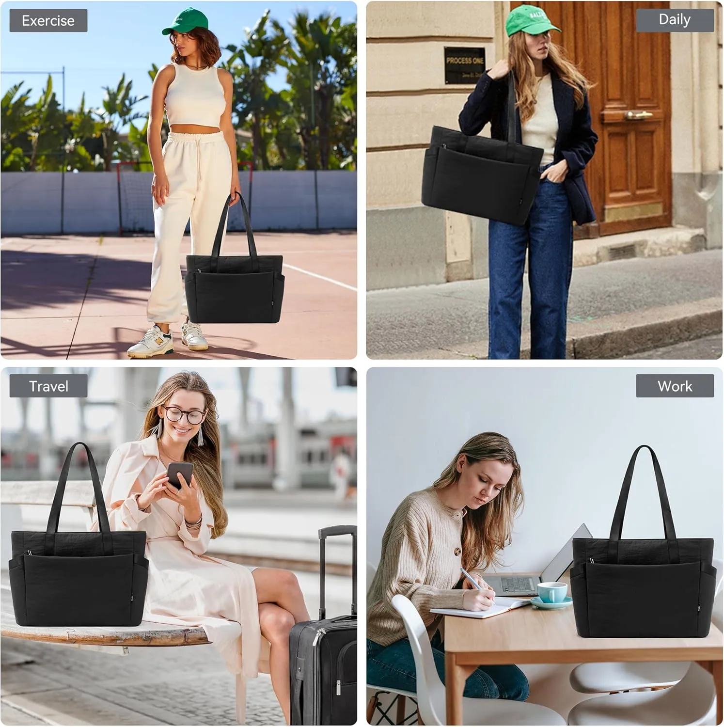 KALIDI Large Tote Bag for Women with Zipper, Quilted tote bag with Compartments,Laptop Casual Handbag Oversize Shoulder Bag