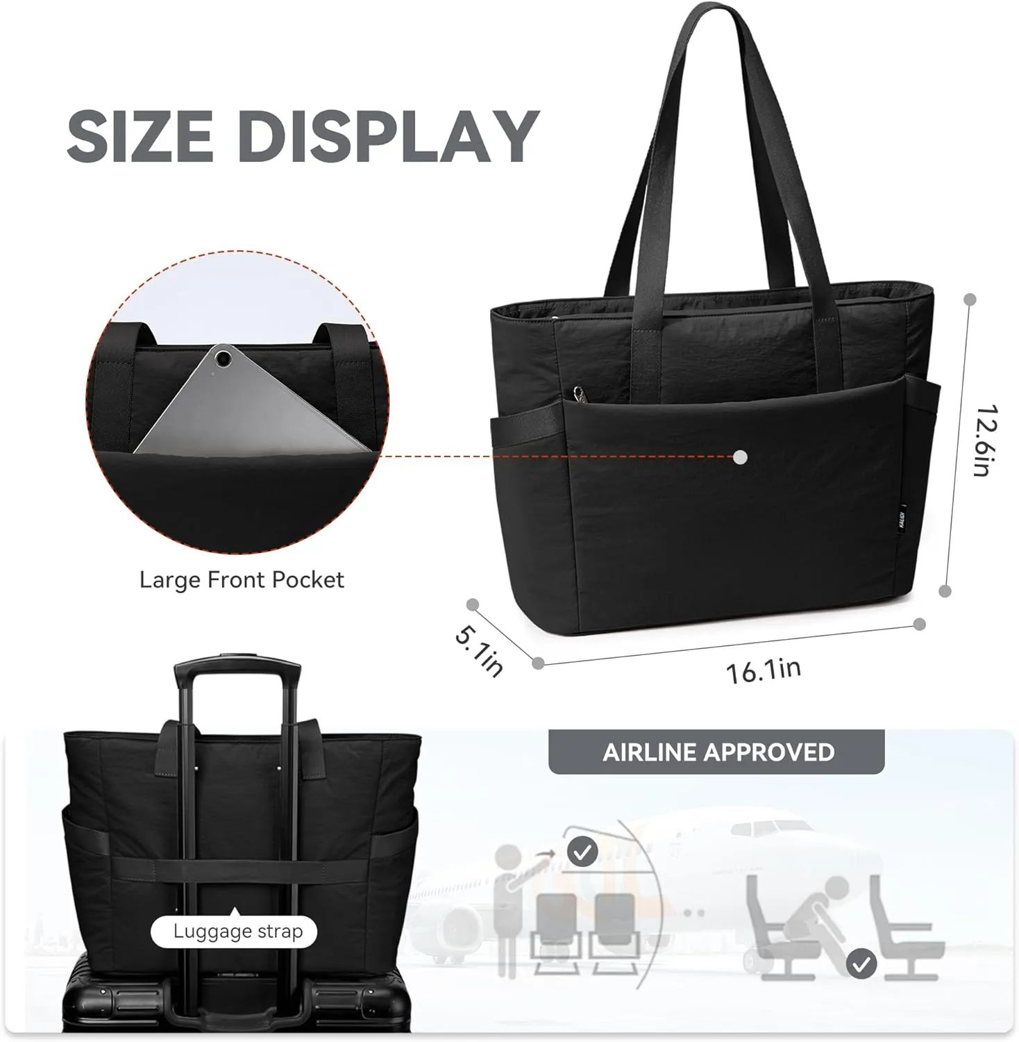 KALIDI Large Tote Bag for Women with Zipper, Quilted tote bag with Compartments,Laptop Casual Handbag Oversize Shoulder Bag