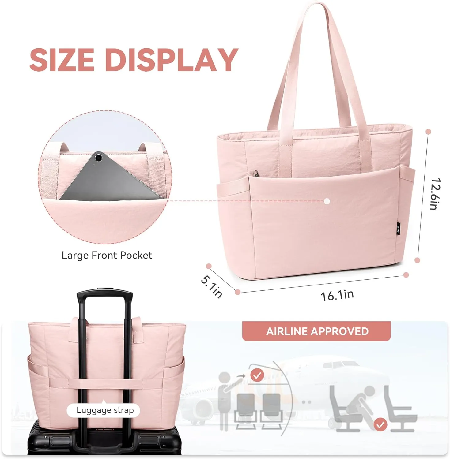 KALIDI Large Tote Bag for Women with Zipper, Quilted tote bag with Compartments,Laptop Casual Handbag Oversize Shoulder Bag