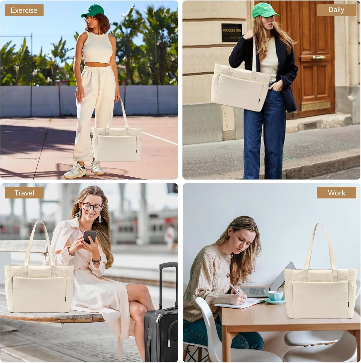 KALIDI Large Tote Bag for Women with Zipper, Quilted tote bag with Compartments,Laptop Casual Handbag Oversize Shoulder Bag