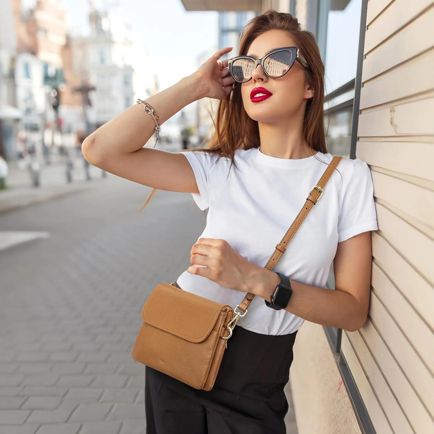 Kattee Leather Crossbody Bag for Women, Small Cross Body Shoulder Bags Purse for Women Trendy Designer Handbag