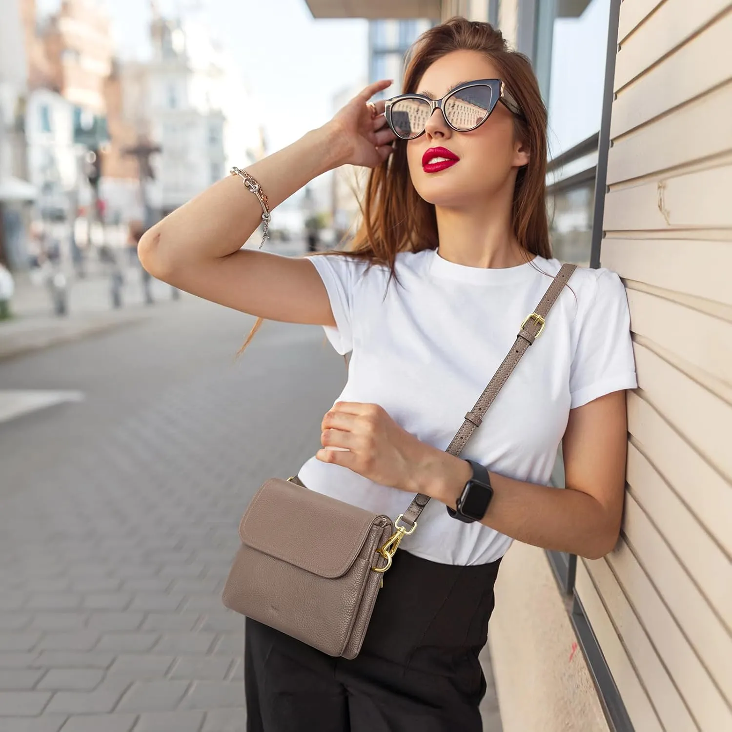 Kattee Leather Crossbody Bag for Women, Small Cross Body Shoulder Bags Purse for Women Trendy Designer Handbag