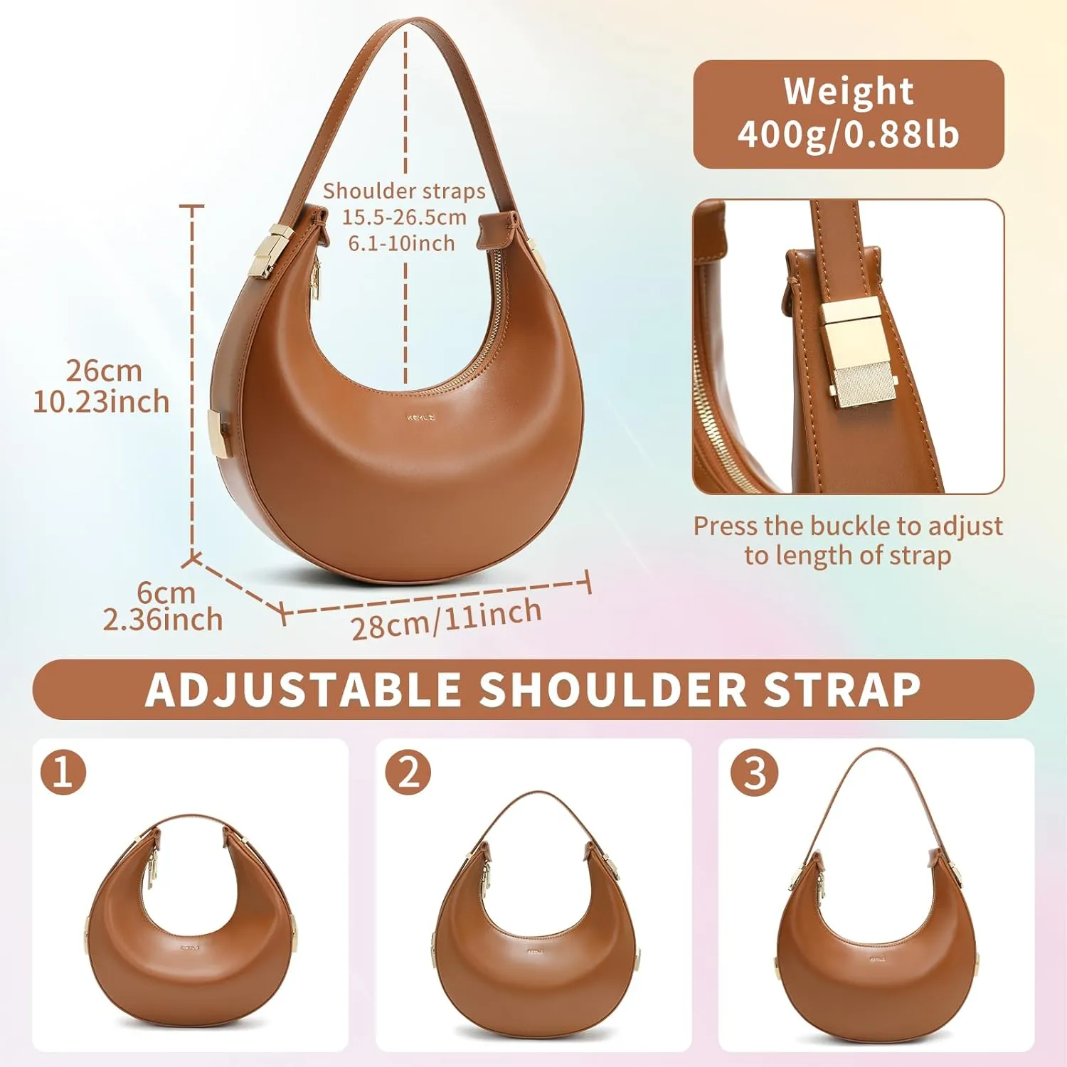 Keyli Shoulder Bag for Women 3 Ways Adjust Strap Clutches Hobo Purses Fashionable Casual Tote Handbags with 2 Zipper Closure