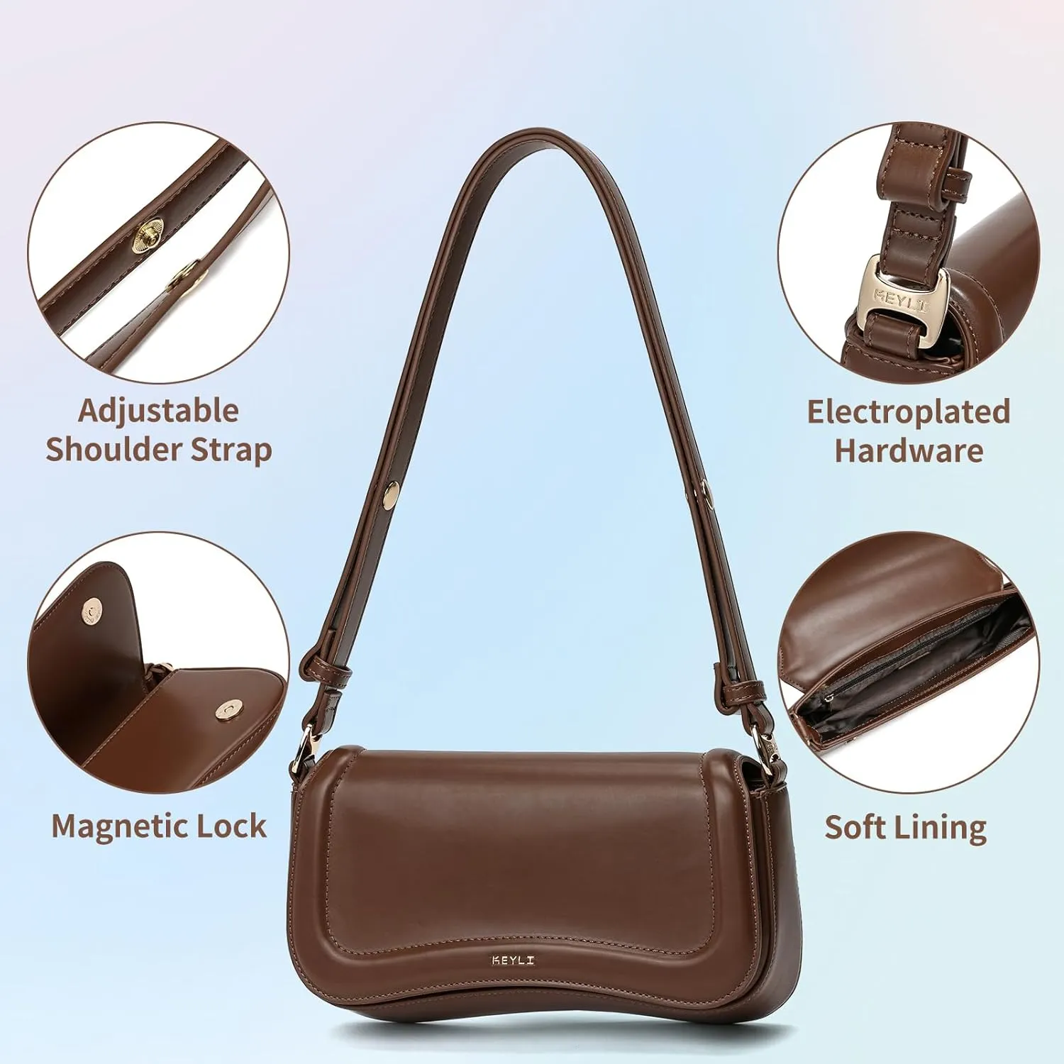 Keyli Small Shoulder Bag for women Trendy Crossbody Purse Waterproof Leather Handbags Clutch Tote Designer Bags