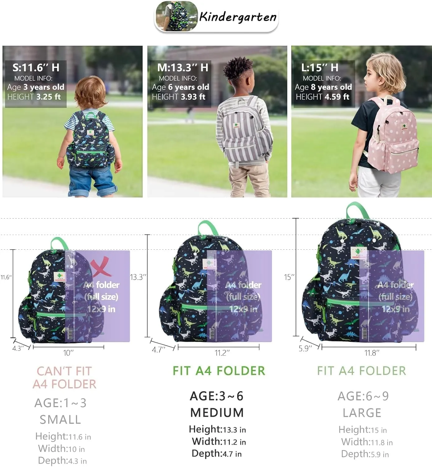 Kids Backpacks For Girls & Boys, Elementary School Bookbag, 14" H, For Kids 3-6 Medium