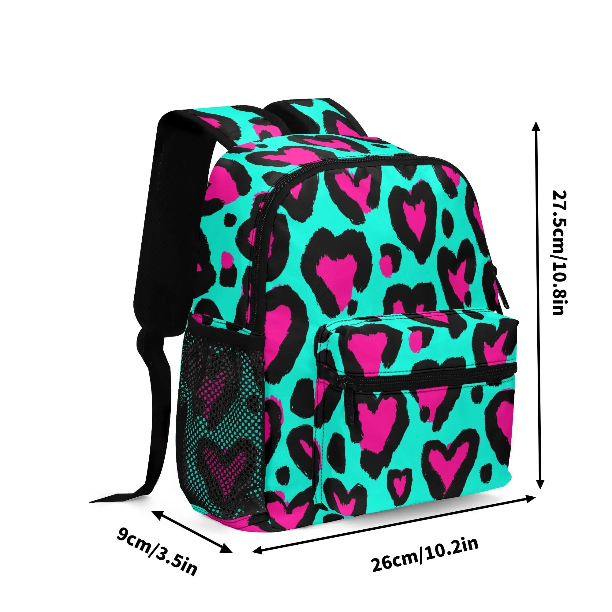 Kids Double Pocket Mini Kids Backpack, Leopard Hearts