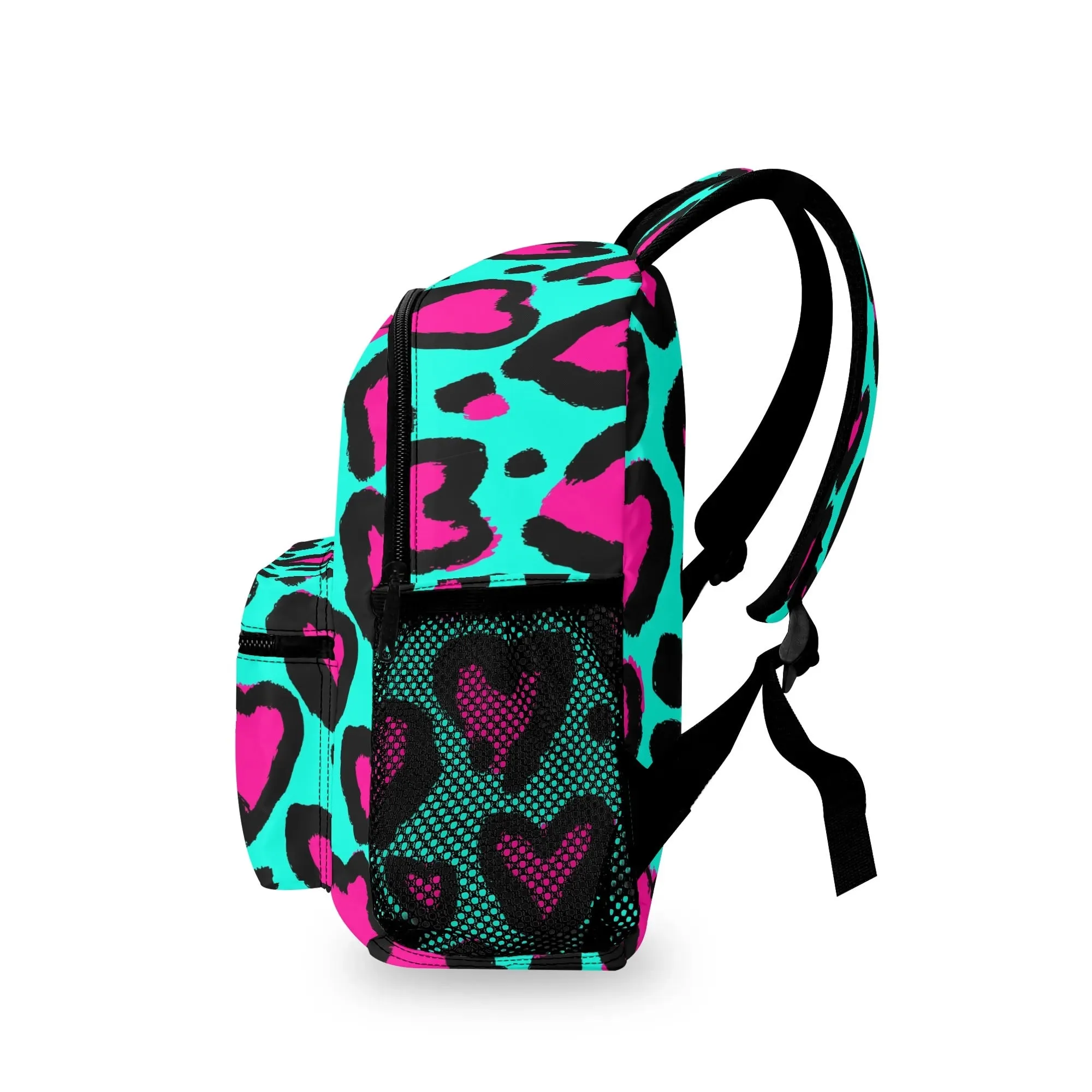 Kids Double Pocket Mini Kids Backpack, Leopard Hearts