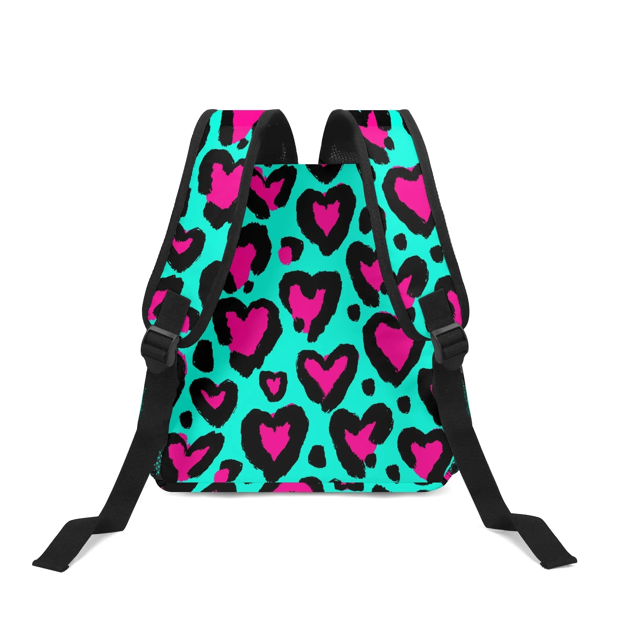 Kids Double Pocket Mini Kids Backpack, Leopard Hearts