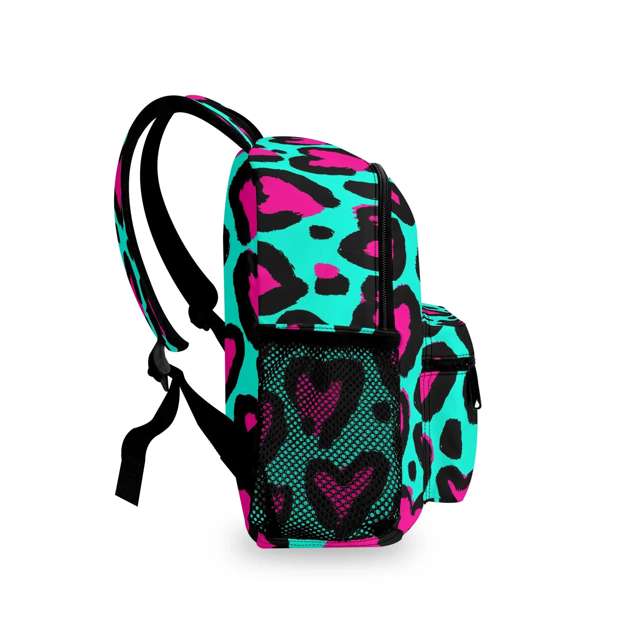 Kids Double Pocket Mini Kids Backpack, Leopard Hearts