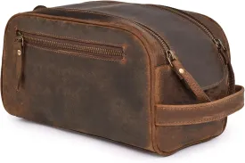 King-Size Premium Leather Toiletry Travel Pouch  Handcrafted Vintage Dopp Kit Bag with Waterproof Lining, Spacious Design for Travel Essentials, Elegant Brown Finish