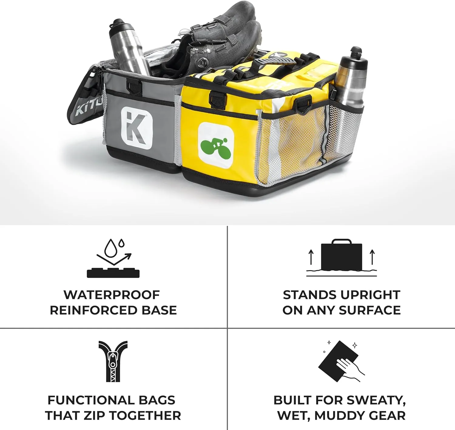 KitBrix Waterproof Sports Duffel Bag, Personal Item Travel Bag 15.3" x 9.4" x 9.4" - Solid Base - Built for Wet, Muddy Gear - Multi-Use Swimming, Gym, Soccer, Camping, Triathlon Transition Bag - Grey