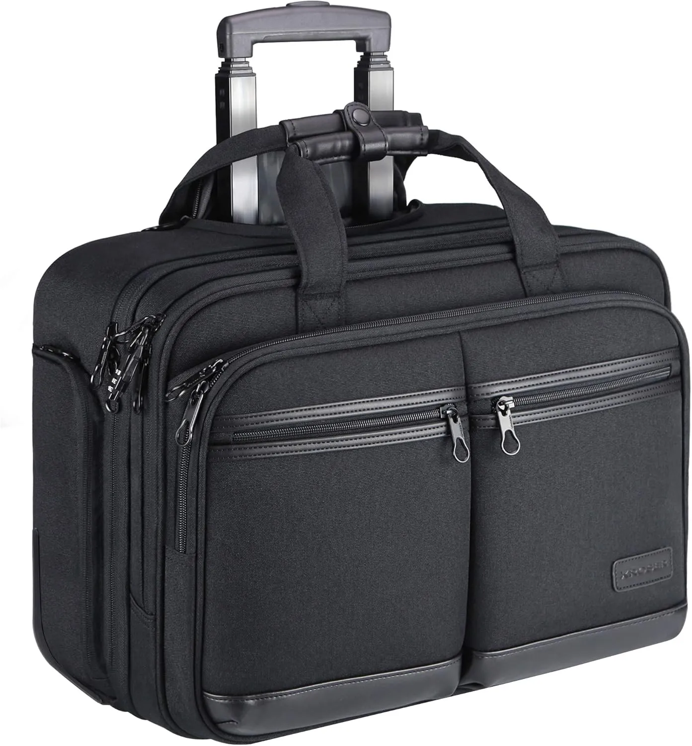 KROSER Rolling Premium Briefcase Fits Up to 17.3 Inch Laptop Water-Repellent Overnight Computer Bag with RFID Pockets for Travel/Business/School/Men/Women-Black
