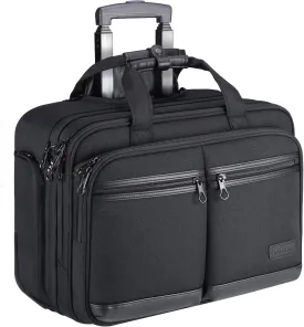 KROSER Rolling Premium Briefcase Fits Up to 17.3 Inch Laptop Water-Repellent Overnight Computer Bag with RFID Pockets for Travel/Business/School/Men/Women-Black