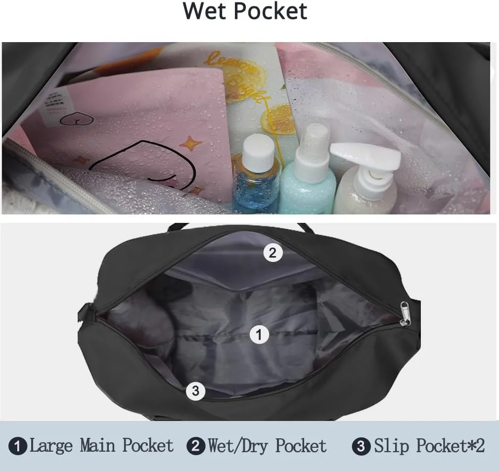 LANBX Travel Gym Bag for Women, Tote Bag Carry on Luggage Sport Duffle Weekender Overnight Bags with Wet Pocket (Black)