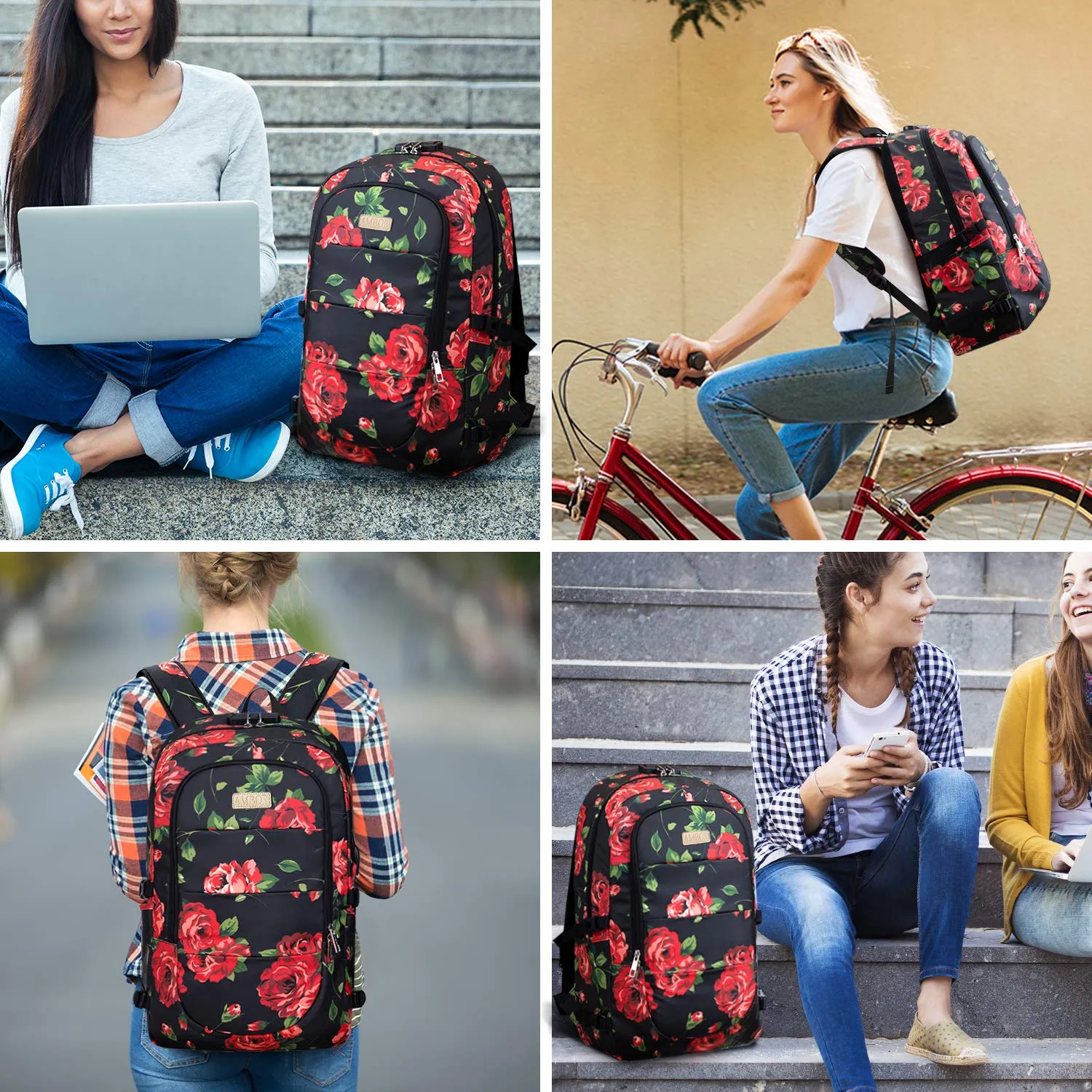 Laptop Backpack, 17.3 Inch Anti Theft Travel Business Laptop Backpack Bag with USB Port and Lock, Water Repellent College School Bookbag Computer Backpack Casual Daypack for Women Girls- Flower2