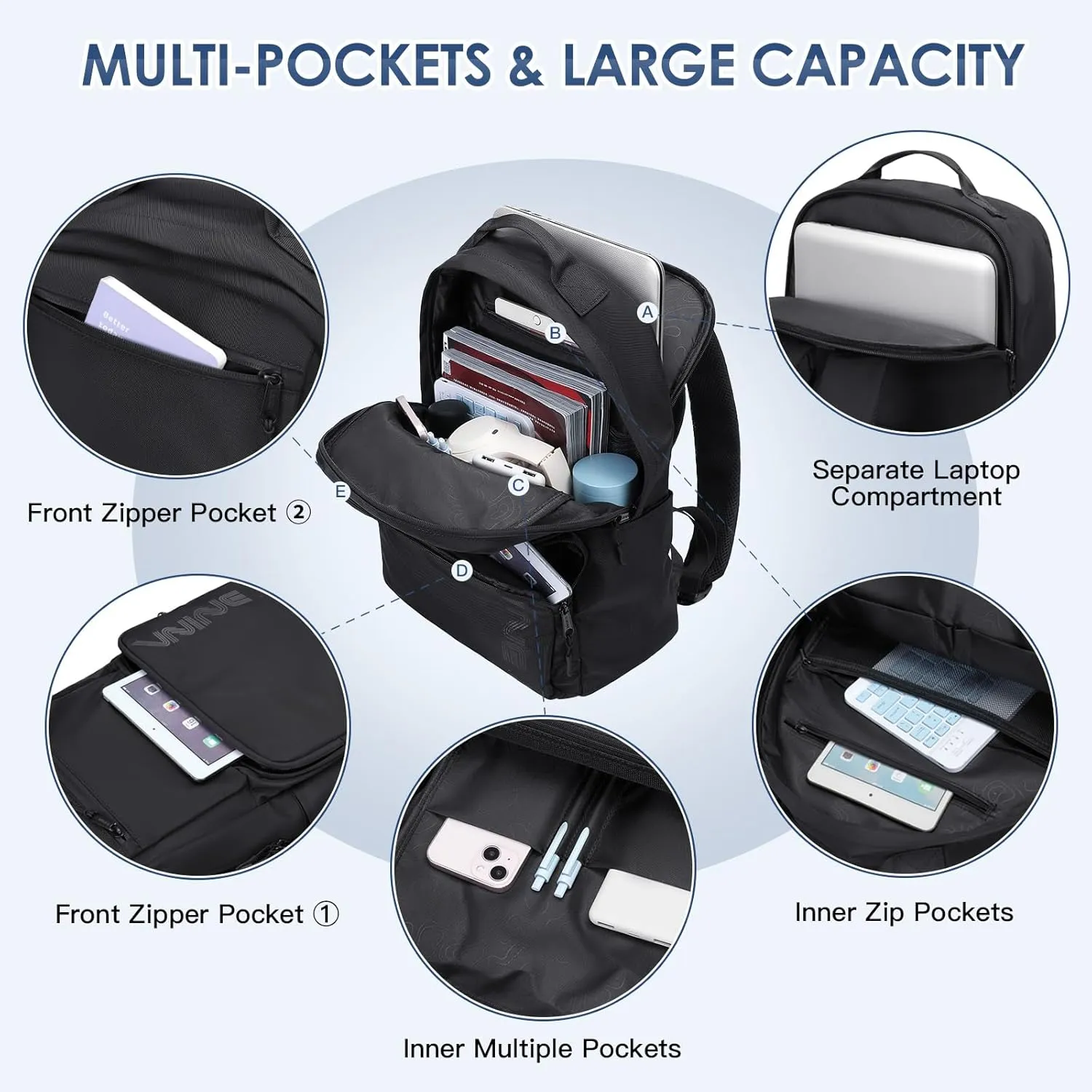 Laptop Backpack for Men Women 15.6 Inch Work Travel Backpacks Casual College Bookbag Waterproof Business Computer Backpack for Nurse Teacher School Backpack Black
