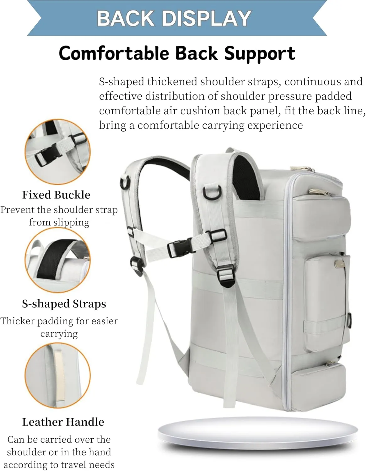 Large Travel Duffle Bags Backpack for Men Women, 50L Sports Gym Bag with Wet Pocket, Waterproof Carry On Backpack Weekender Overnight for Workout, Fitness, Outdoor, Business Light Grey