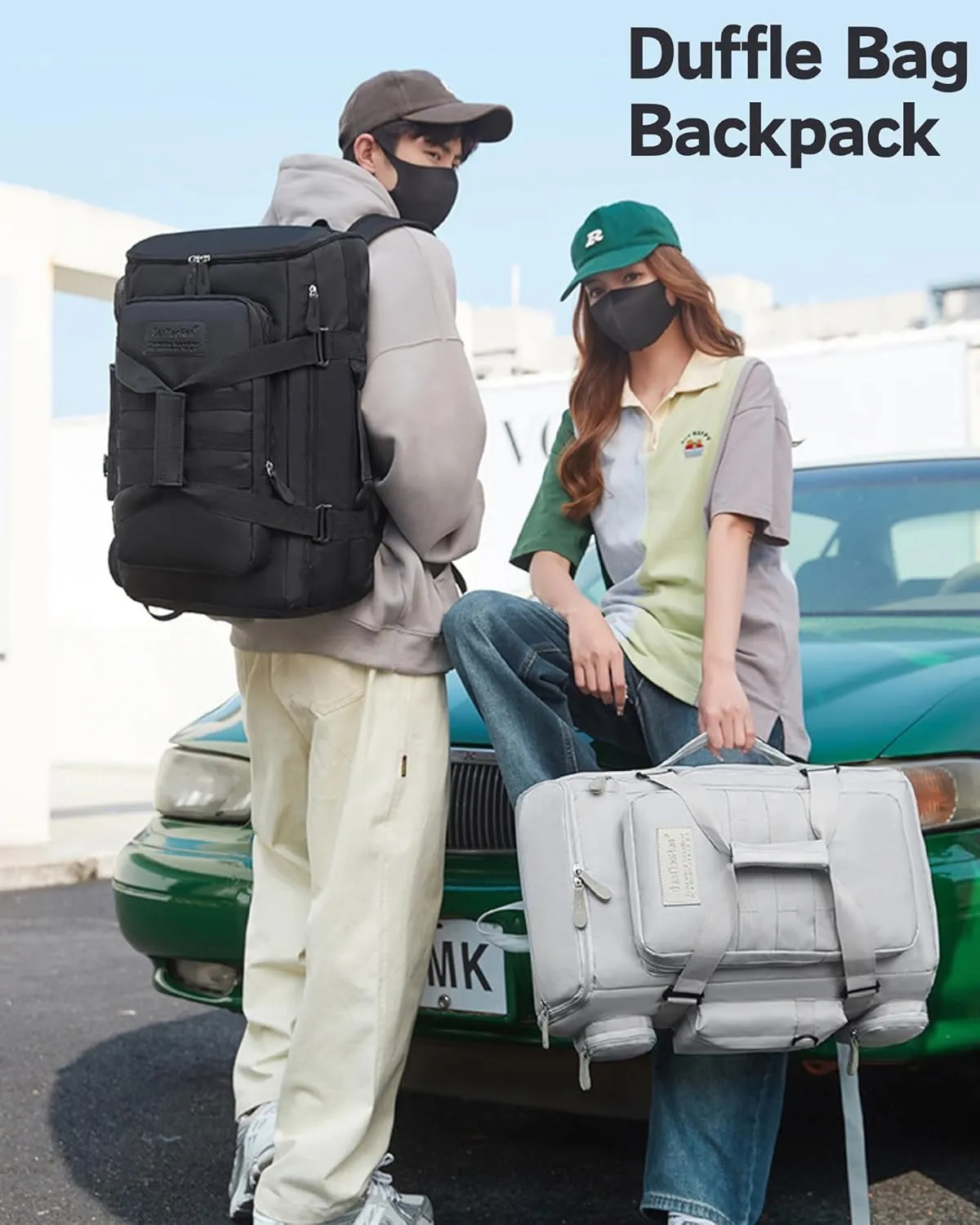 Large Travel Duffle Bags Backpack for Men Women, 50L Sports Gym Bag with Wet Pocket, Waterproof Travel Bag Carry On Backpack Weekender Overnight Backpack for Workout, Fitness, Outdoor, Business Black