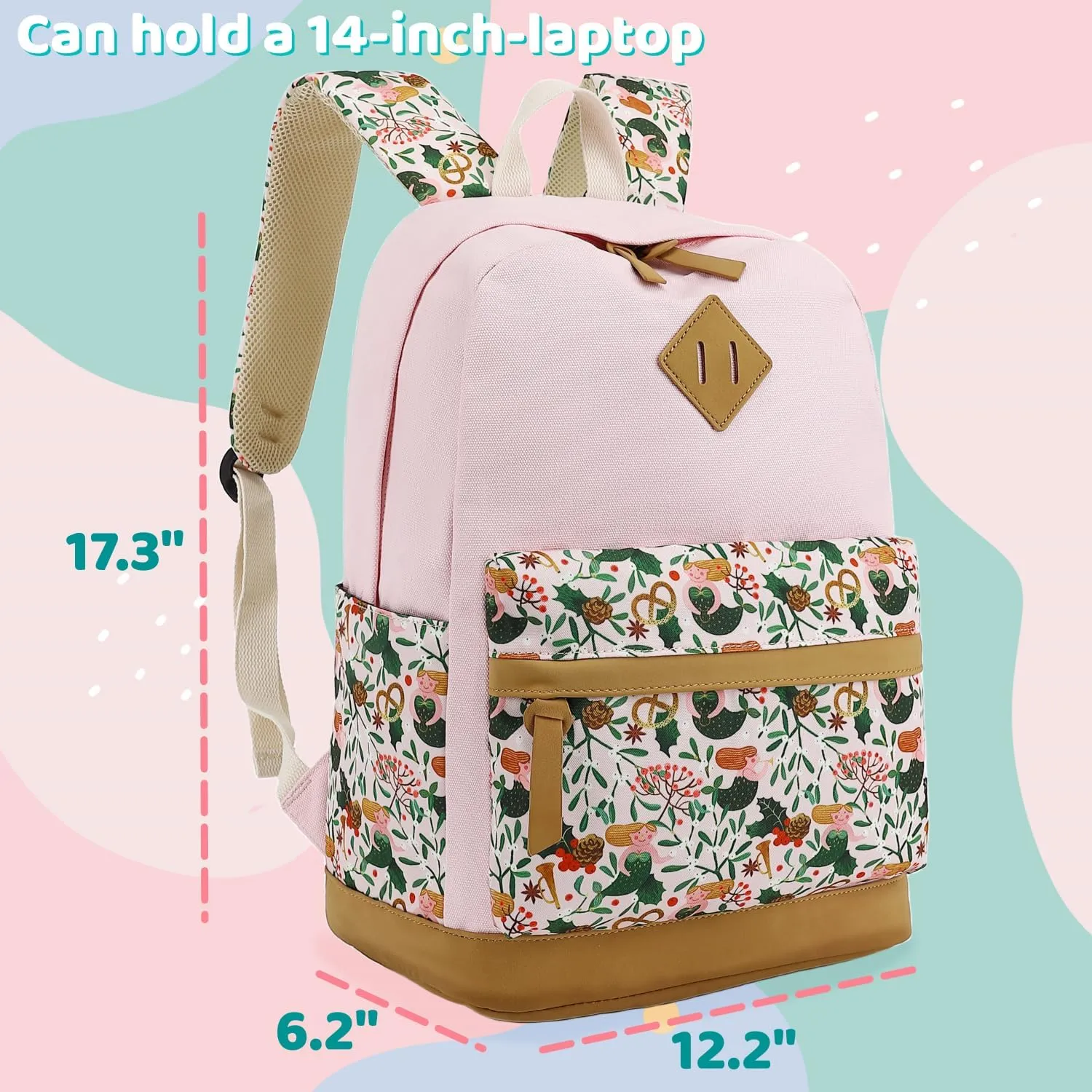 Leaper Girls Cute Backpack for School Laptop Backpack Canvas Travel Backpack for Women Kids Backpack College Kawaii Bookbag School Mermaid Purple