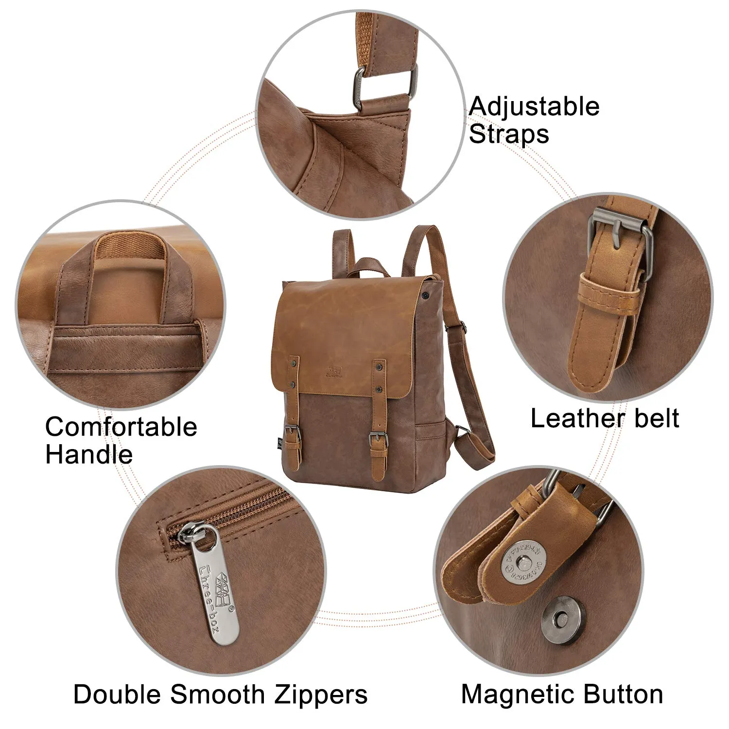 Leather Backpack for Women Men College Laptop Backpack Vintage Backpack Purse