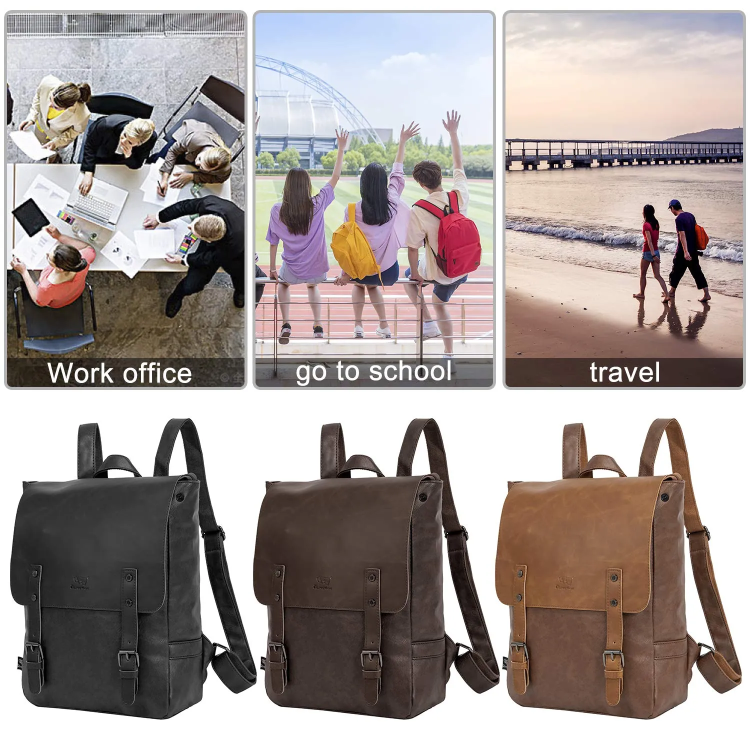 Leather Backpack for Women Men College Laptop Backpack Vintage Backpack Purse