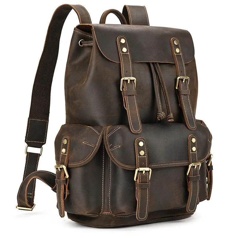 Leather Backpack Luxury Male Real Leather Travel Day Bag