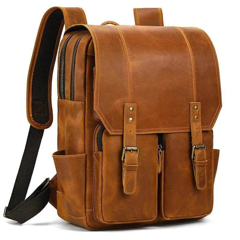 Leather Backpack Luxury Male Real Leather Travel Day Bag