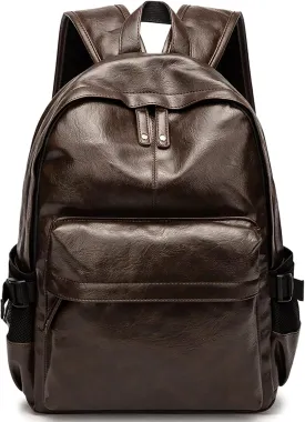 Leather Laptop Backpack for Men Women, School College Bookbag Casual Travel Daypack (Brown)