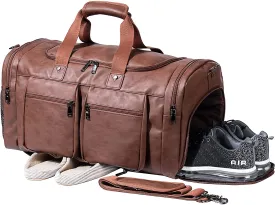 Leather Travel Bag with Shoe Pouch
