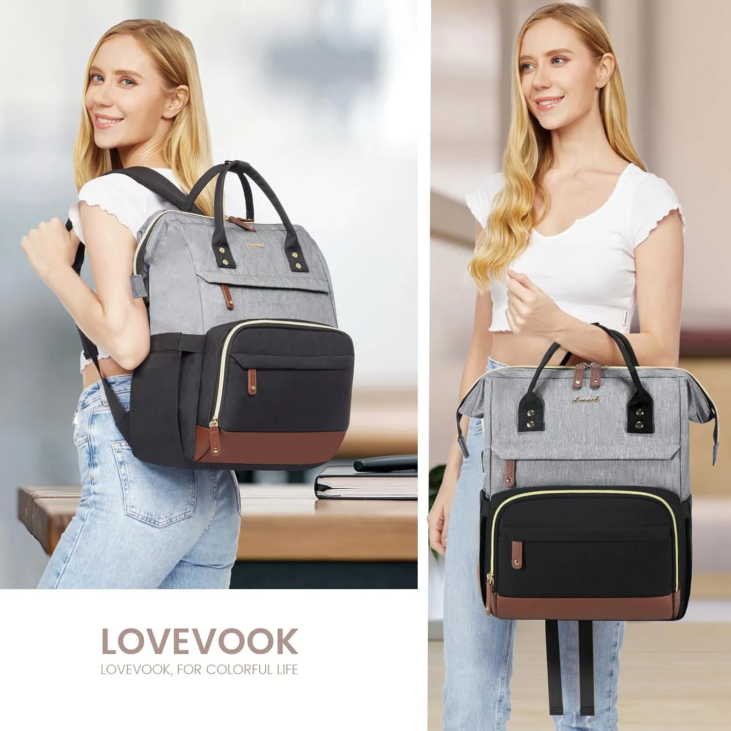 LOVEVOOK Laptop Backpack for Women, 15.6 Inch Work Business Backpacks Purse with USB Port, Large Capacity Nurse Bag College Bookbag for School, Waterproof Casual Daypack for Travel