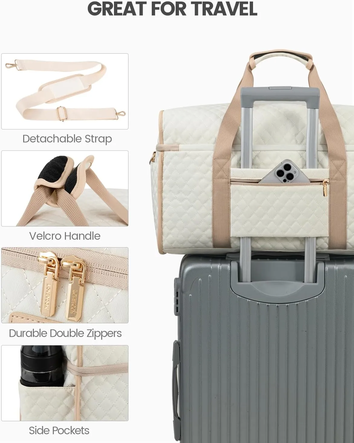 LOVEVOOK Travel Duffle Bag, Weekender Bags For Women, Carry On Duffel Bags For Airplanes, Overnight Bag With Toiletry Bag, Hospital Bag for Labor and Delivery, Yoga Gym Bag with Wet Pocket, 3Pcs Set