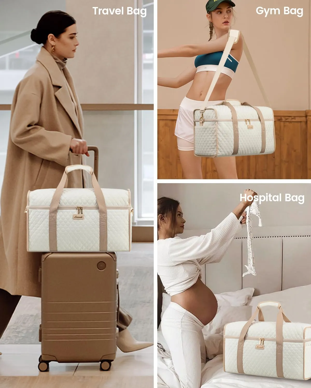 LOVEVOOK Travel Duffle Bag, Weekender Bags For Women, Carry On Duffel Bags For Airplanes, Overnight Bag With Toiletry Bag, Hospital Bag for Labor and Delivery, Yoga Gym Bag with Wet Pocket, 3Pcs Set