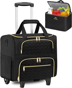 MATEIN Rolling Laptop Bag for Women, 15.6 Inch Rolling Briefcase with Wheels &Detachable Cart, Roller Computer Teacher Tote Bag with Insulated Lunch Box Gift for Nurse Work Business Office, Deep Black