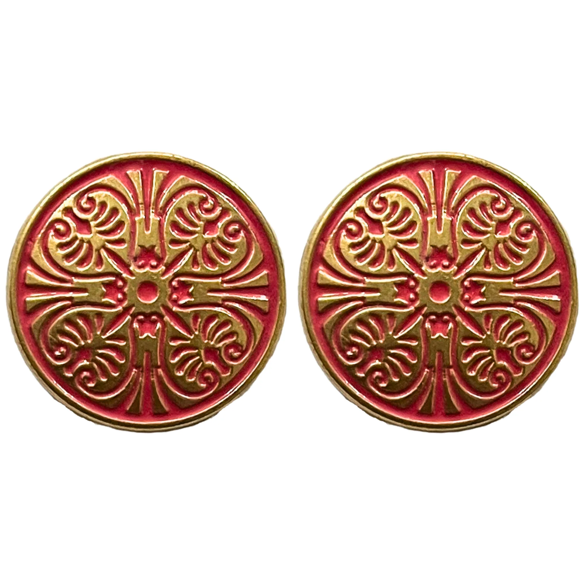 Matte Gold & Pink Color Engraved Designer 1 Hole Metal Buttons