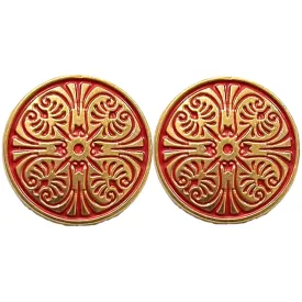 Matte Gold & Red Color Engraved Designer 1 Hole Metal Buttons