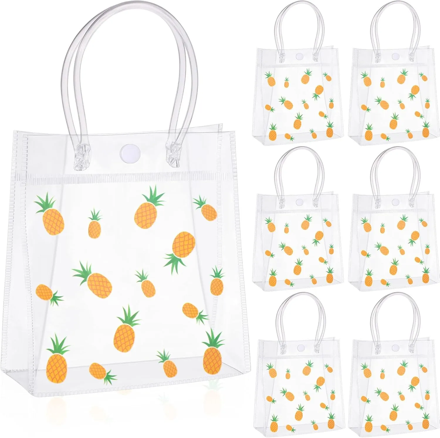 Maxdot 24 Pcs Pineapple Gift Bags Plastic Clear Hawaiian Treat Tote Bags with Handles Waterproof Portable Luau Party Favor for Summer Beach Tropical Party Birthday, 5.9 x 2.7 x 6.3 Inch