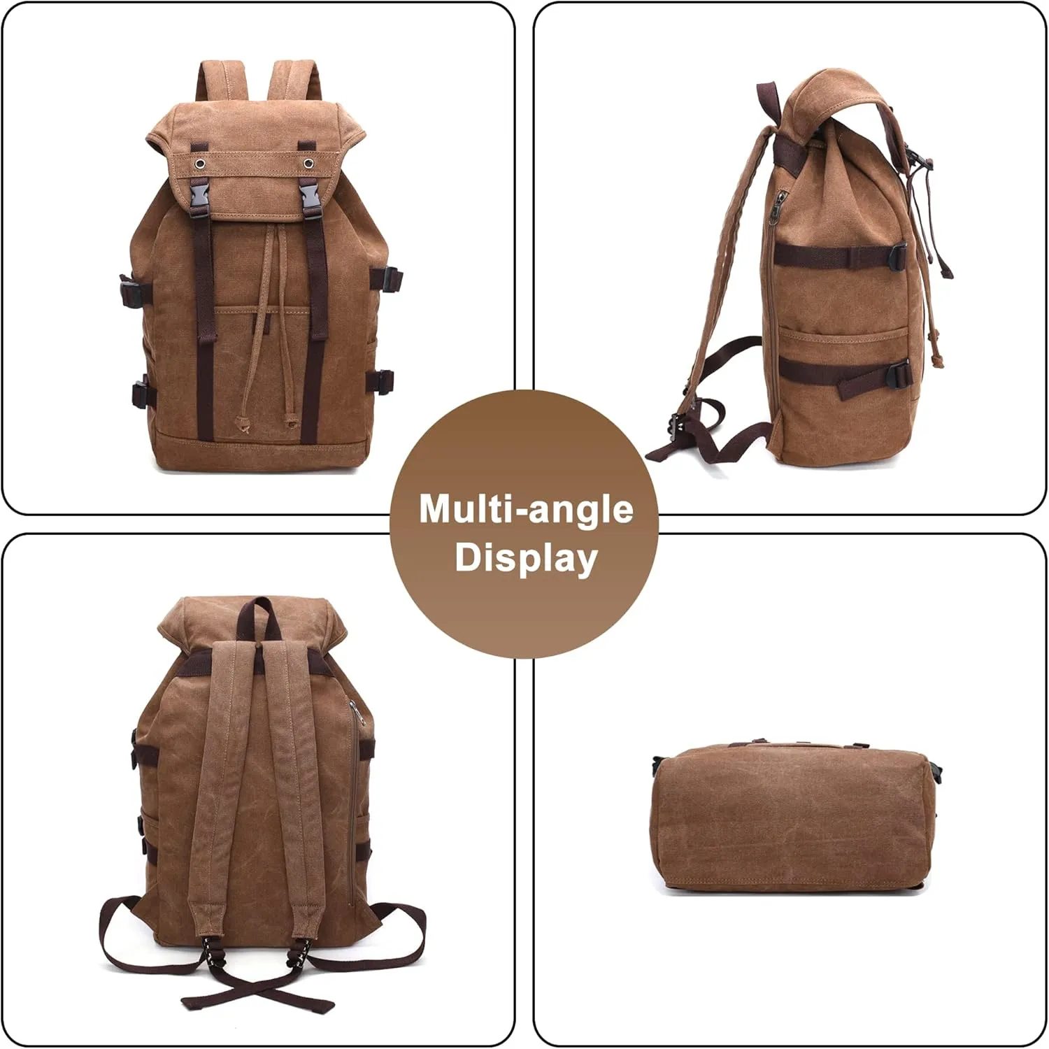 Men's Vintage Travel Duffel Bag Canvas Large Capacity Bookbag Weekender Overnight Bags for Climbing Camping (B/Brown)