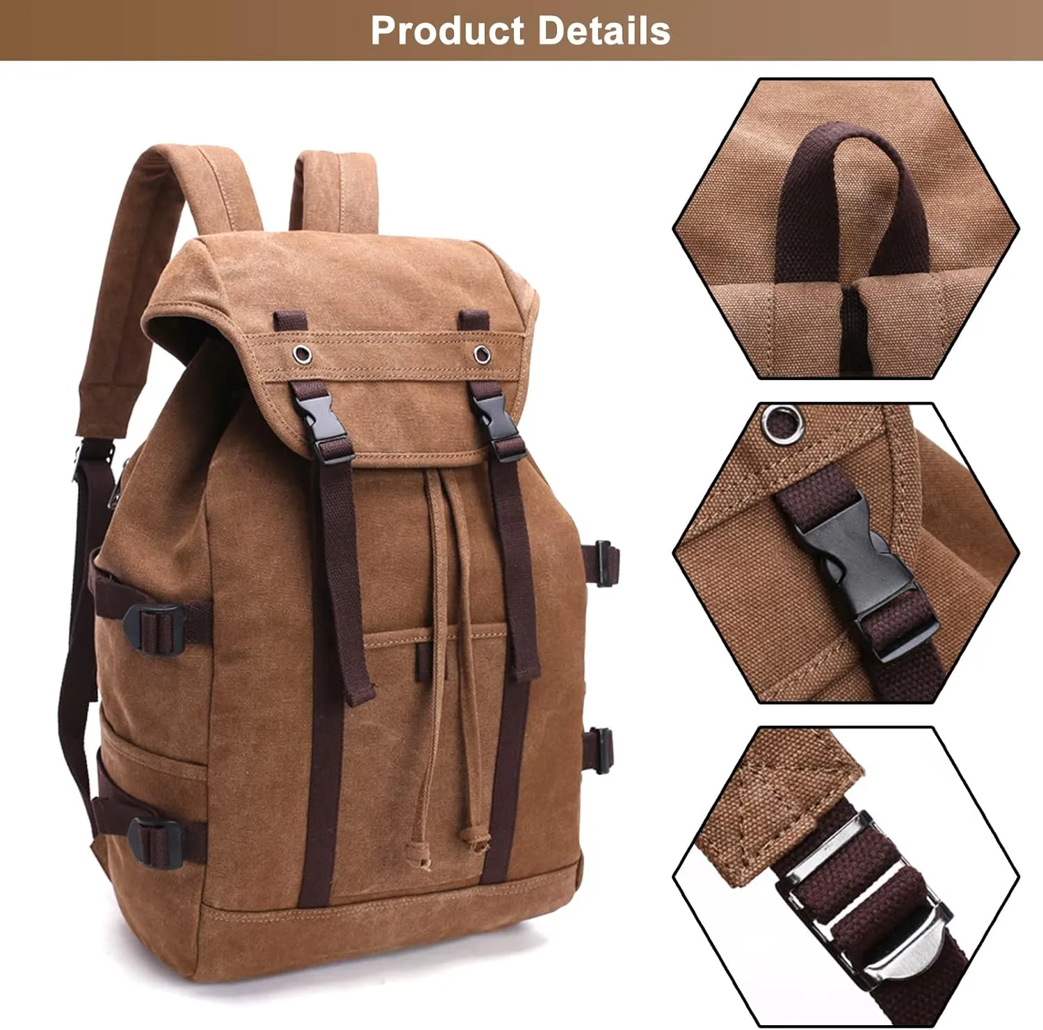 Men's Vintage Travel Duffel Bag Canvas Large Capacity Bookbag Weekender Overnight Bags for Climbing Camping (B/Brown)
