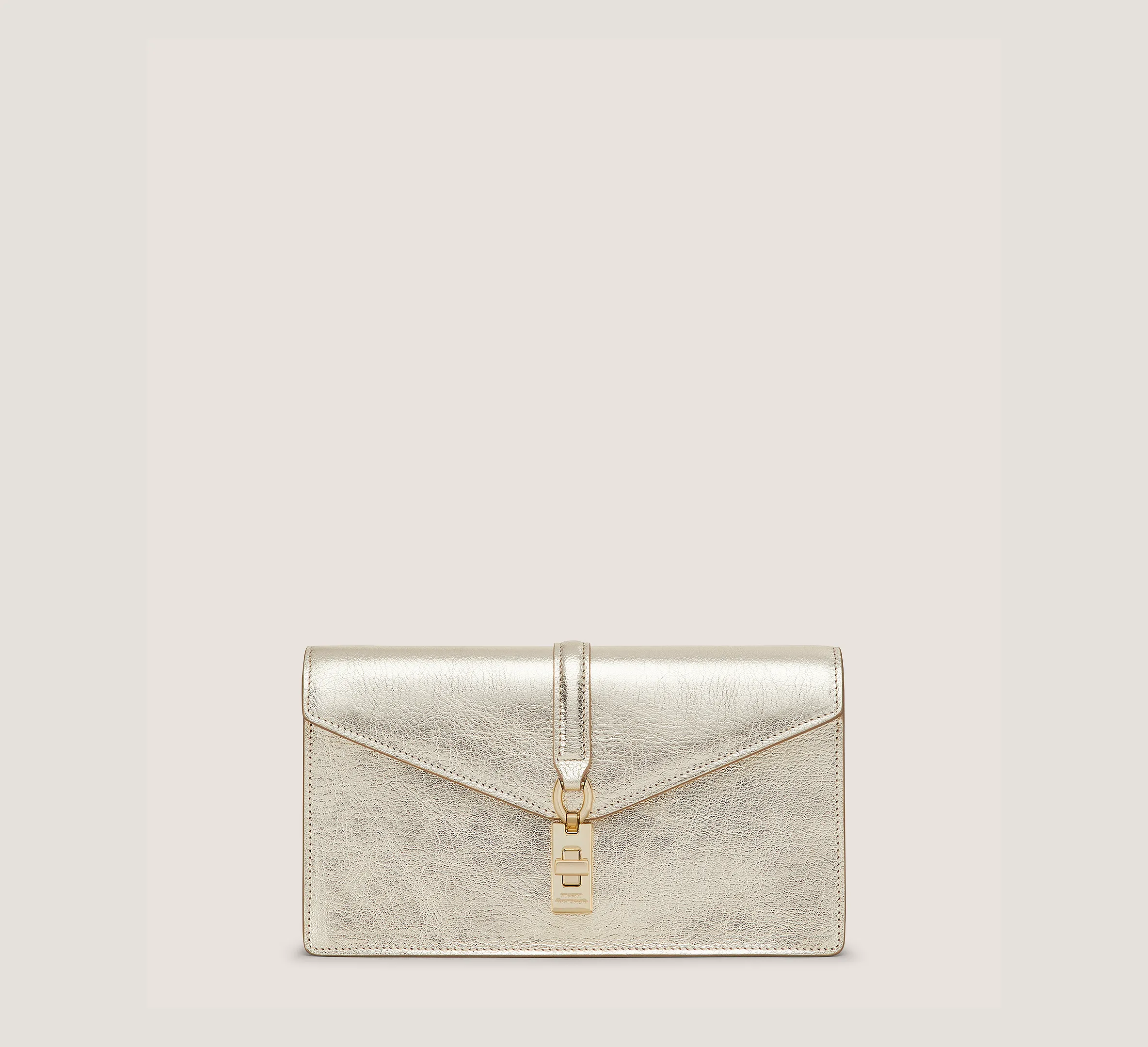 Milan Loveletter Clutch Handbags, Light Gold Metallic Leather, Size: U No Dimension