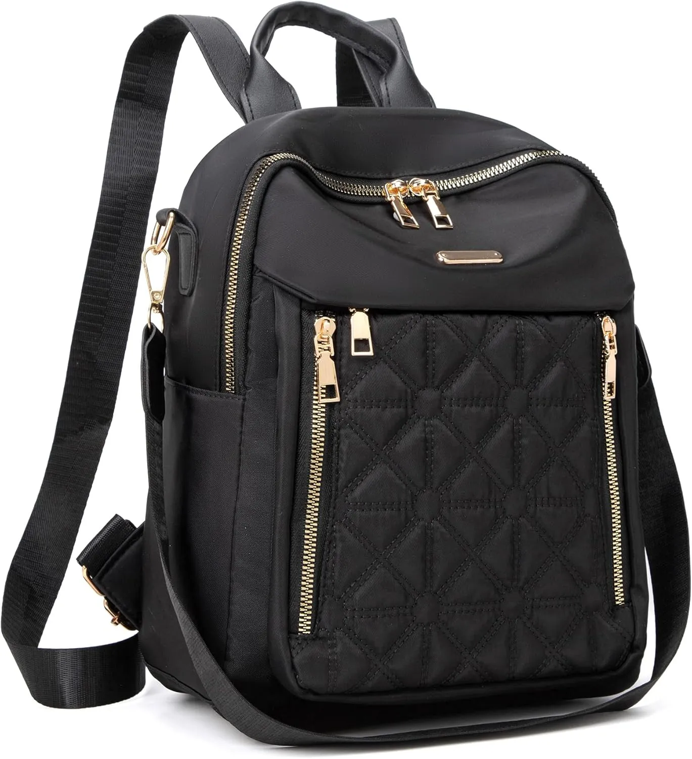 Mini Nylon Women Backpacks,Small Ladies backpacks Lightweight Shoulder Satchel Bag Tote Handbag Casual Travel Daypack (Black)