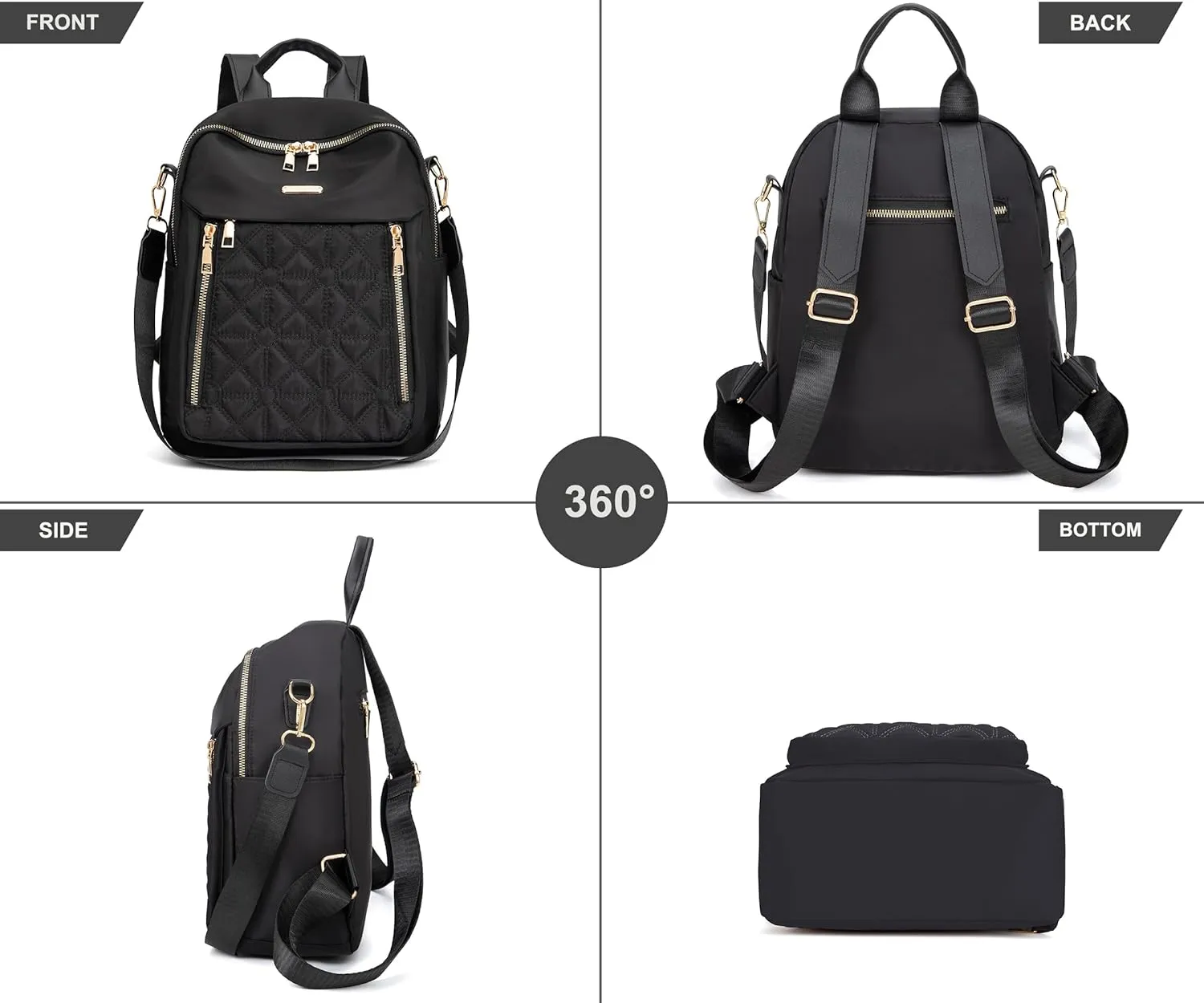 Mini Nylon Women Backpacks,Small Ladies backpacks Lightweight Shoulder Satchel Bag Tote Handbag Casual Travel Daypack (Black)