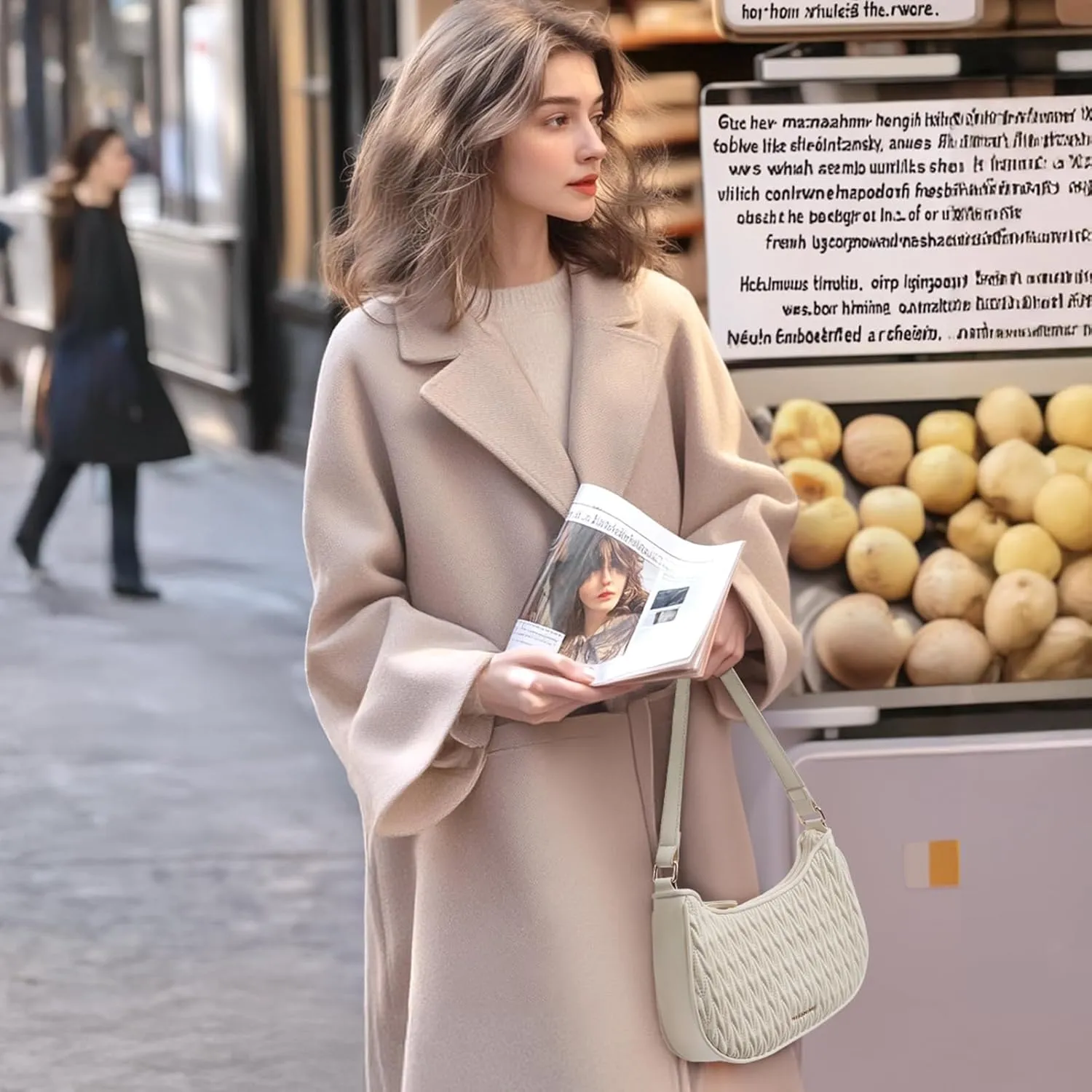 Missnine Shoulder Bag for Women Small Purse Trendy Clutch Hobo Bag Vegan Leather Mini Handbag with Zipper Closure