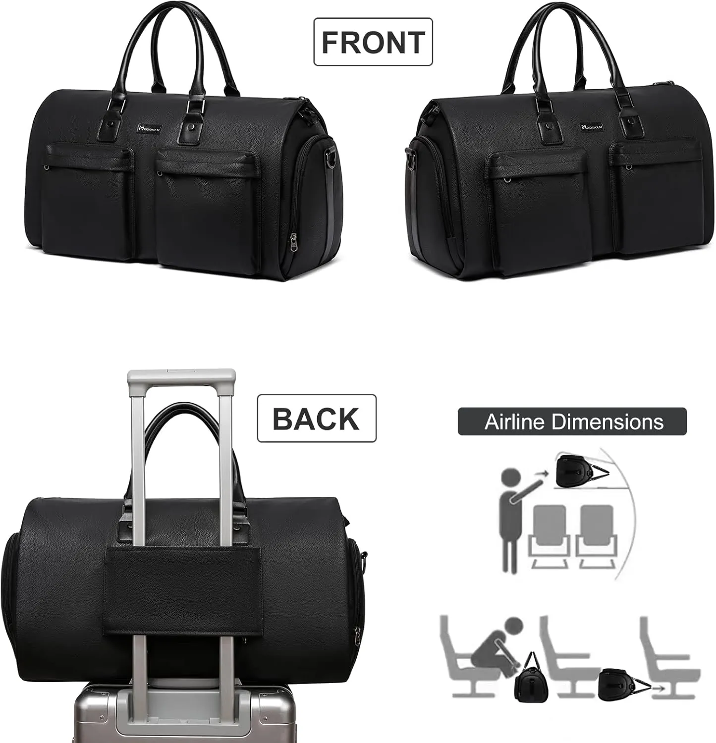 Modoker Garment Bags for Travel Carry on Duffle Bags for Airplane Weekender Suit Bags for Men Travel,2 in 1 Travel Duffel ang Garment Bags for Hanging Clothes,Black