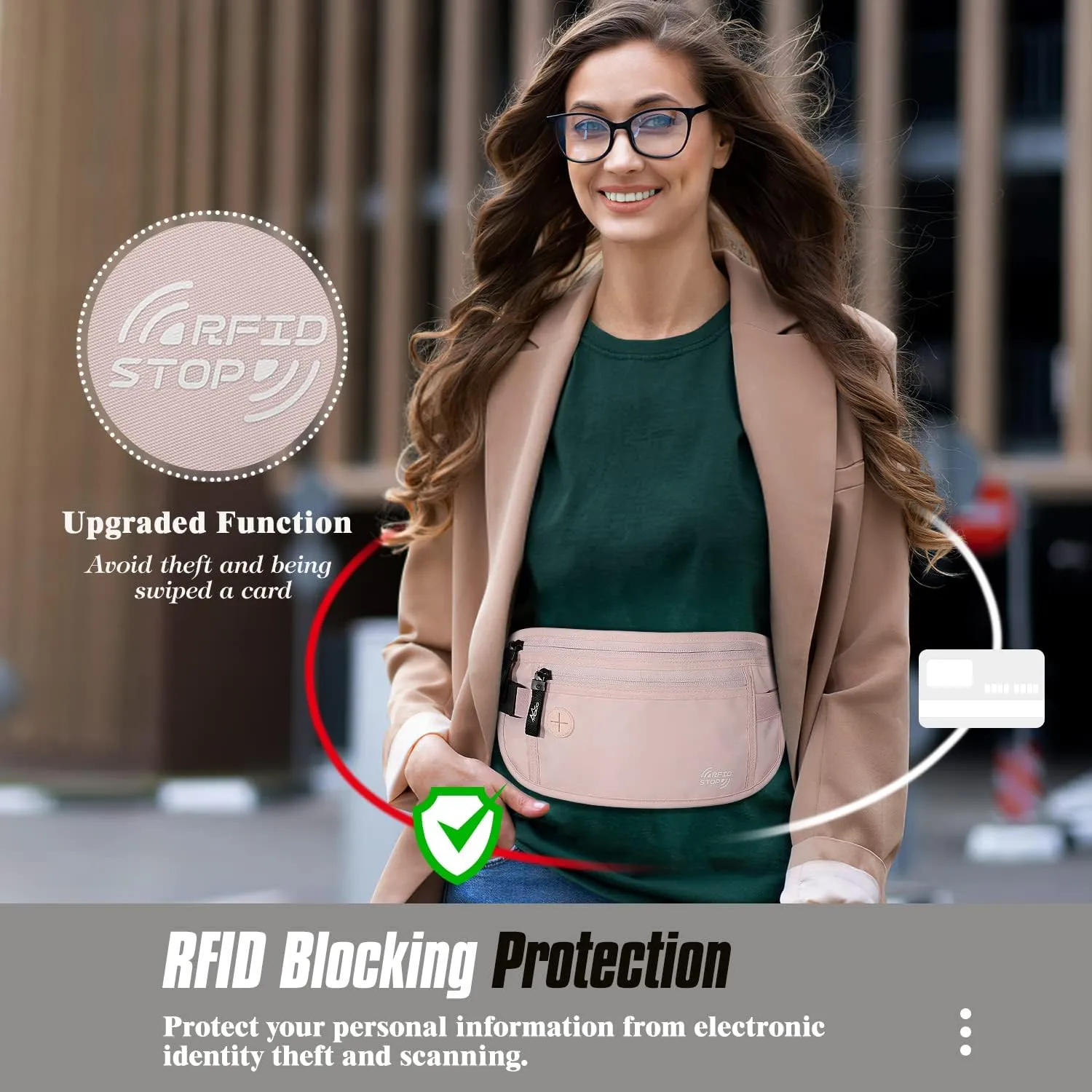 MoKo Secure Travel Money Belt, Undercover Hidden RFID Blocking Travel Wallet, Anti-Theft Passport Wallets for Men Women