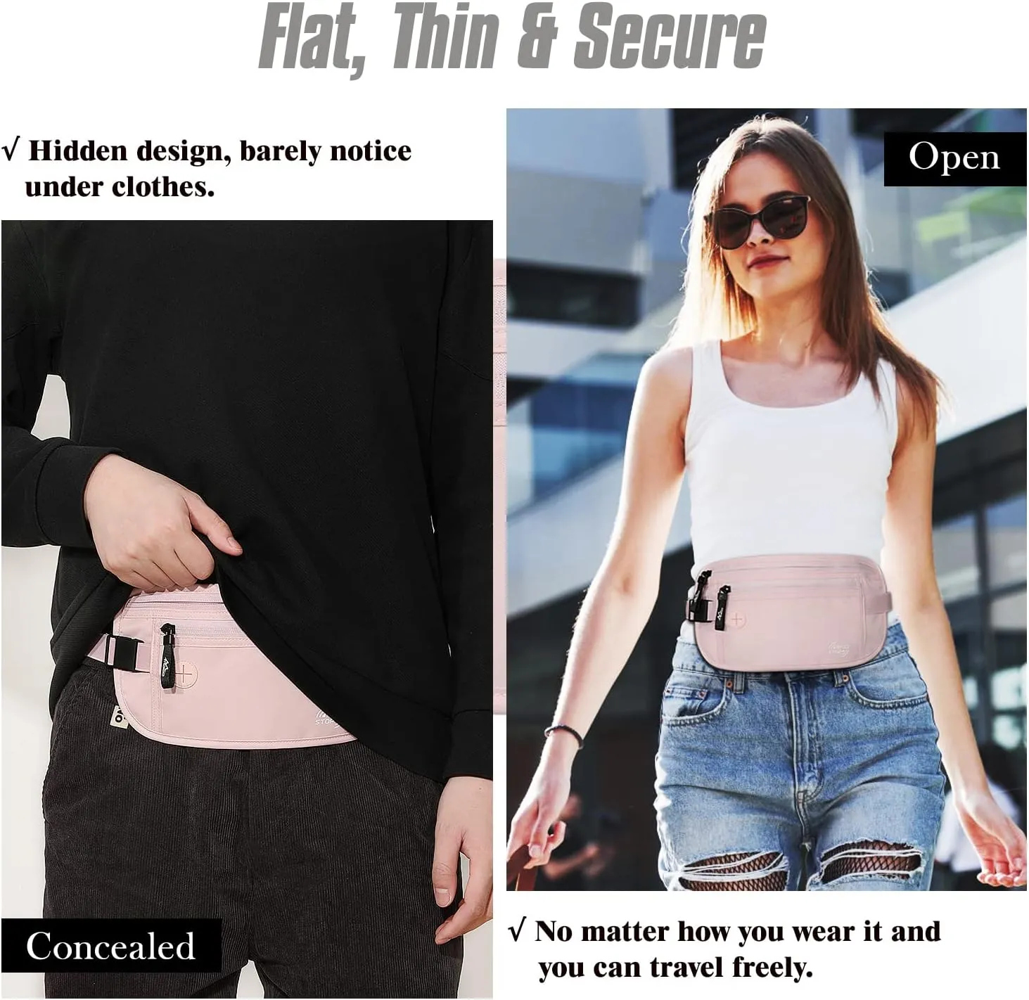 MoKo Secure Travel Money Belt, Undercover Hidden RFID Blocking Travel Wallet, Anti-Theft Passport Wallets for Men Women