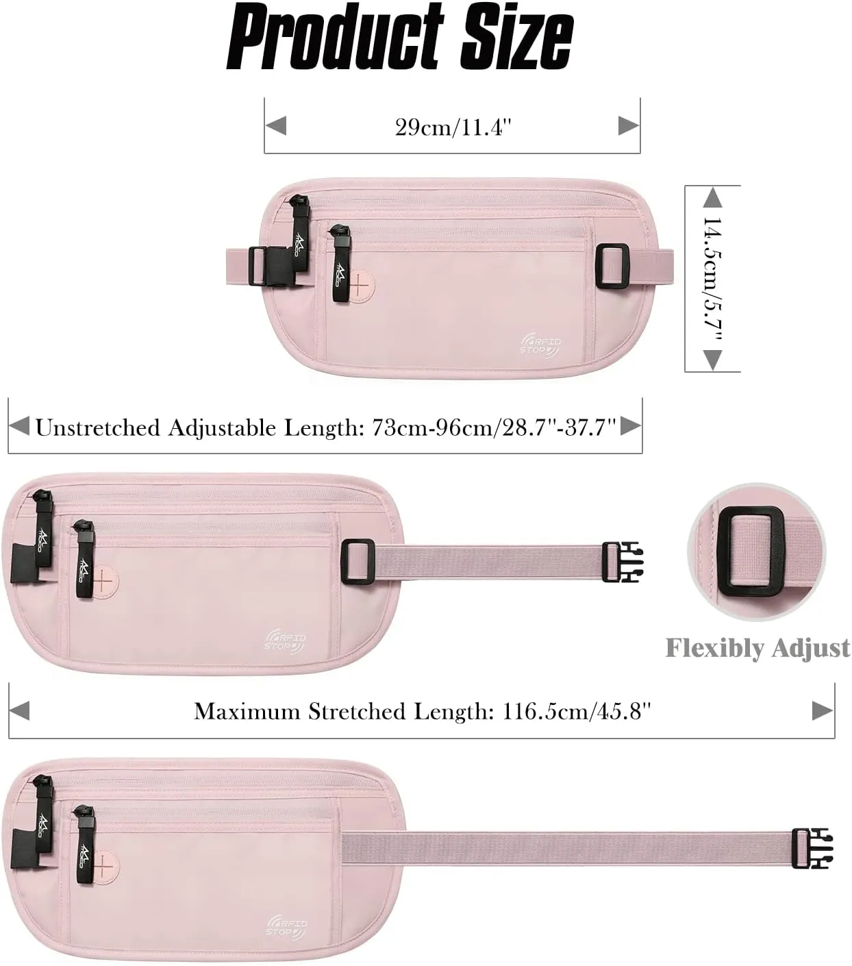 MoKo Secure Travel Money Belt, Undercover Hidden RFID Blocking Travel Wallet, Anti-Theft Passport Wallets for Men Women