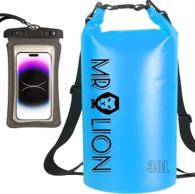 MR LION Waterproof Dry Bag - Roll Top Waterproof Backpack Sack Keeps Gear Dry for Kayaking, Beach, Rafting, Boating, Hiking, Camping and Fishing with Waterproof Phone Case (Blue 30L)