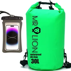 MR LION Waterproof Dry Bag - Roll Top Waterproof Backpack Sack Keeps Gear Dry for Kayaking, Beach, Rafting, Boating, Hiking, Camping and Fishing with Waterproof Phone Case (Green 30L)