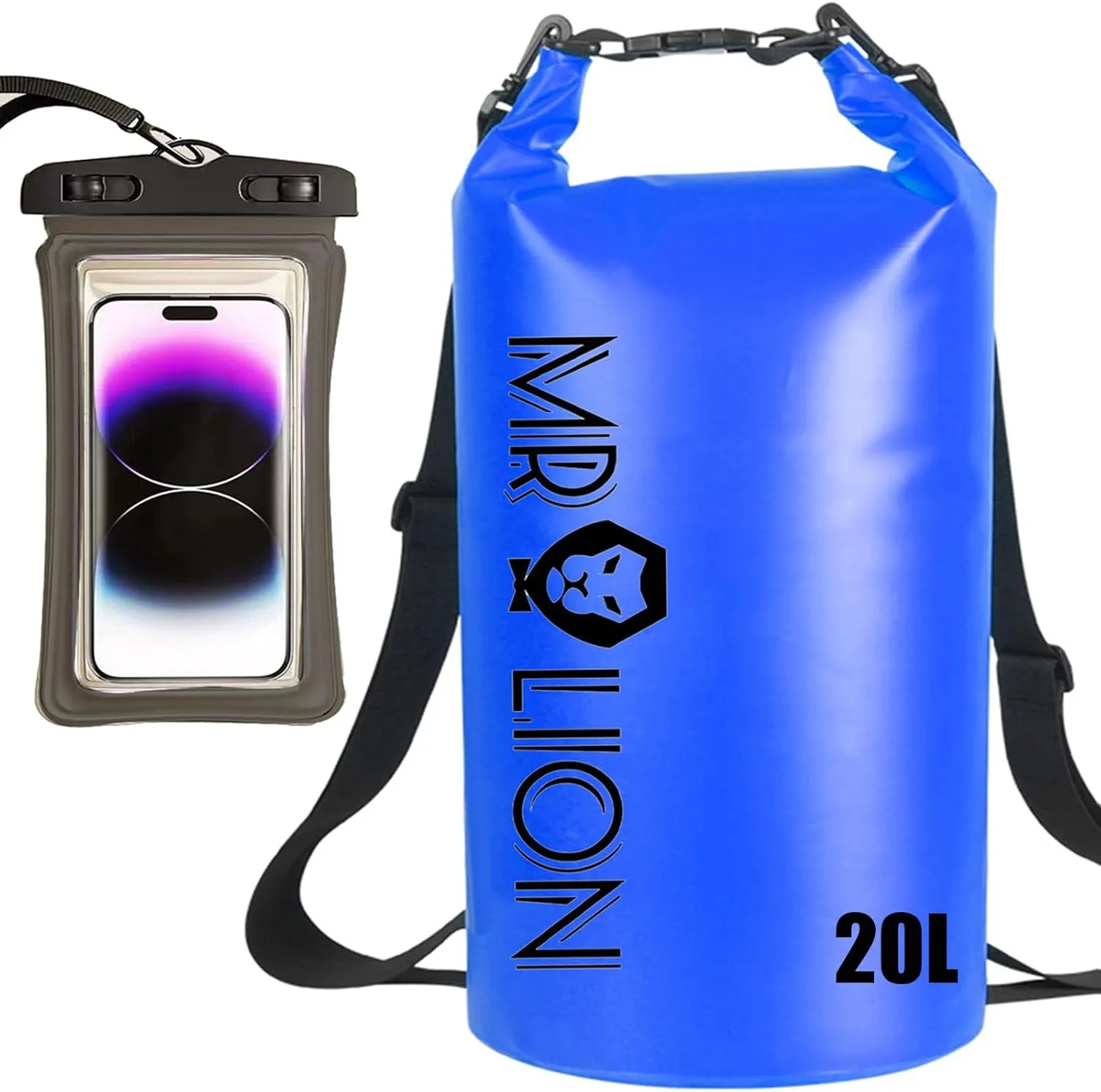 MR LION Waterproof Dry Bag - Roll Top Waterproof Backpack Sack Keeps Gear Dry for Kayaking, Beach, Rafting, Boating, Hiking, Camping and Fishing with Waterproof Phone Case (Navy 20L)