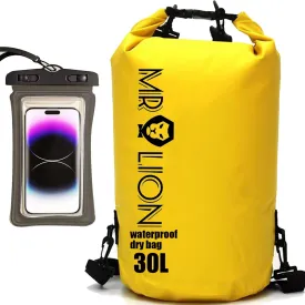 MR LION Waterproof Dry Bag - Roll Top Waterproof Backpack Sack Keeps Gear Dry for Kayaking, Beach, Rafting, Boating, Hiking, Camping and Fishing with Waterproof Phone Case (Yellow 30L)